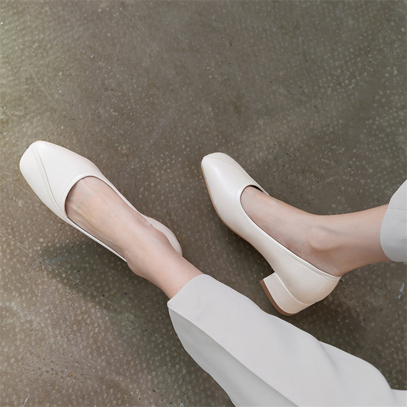 Women Shoes Mid Heel Pumps Ladies Round Toe Thick Heels Footwear Female Summer Dress Khaki Large Size 10.5 210517