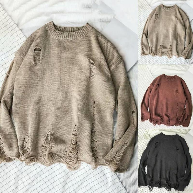 Men's Sweaters Men Sweater Solid Color Ripped O Neck Oversized Couple For Daily Wear, White;black 
Men's Sweaters Men Sweater Solid Color Ripped O Neck Oversized Couple For Daily Wear, White;black