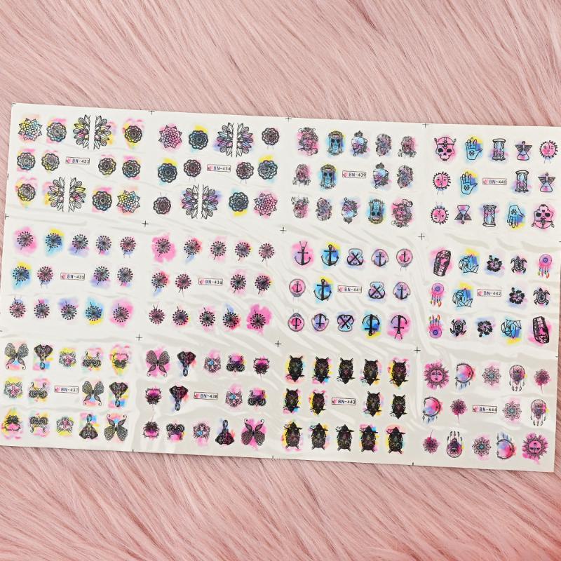 Stickers & Decals 12pcs/Sheet Water Nail Art Sticker Nails Cartoon/Flowers Mixed Design For Decorations Colorful Slide