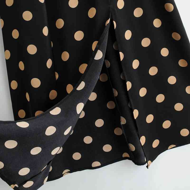 Spring Women Polka Dot Printing Side Slit Midi Dress Female Square Collar Long Sleeve Clothes Casual Lady Vestido D7197 210430
