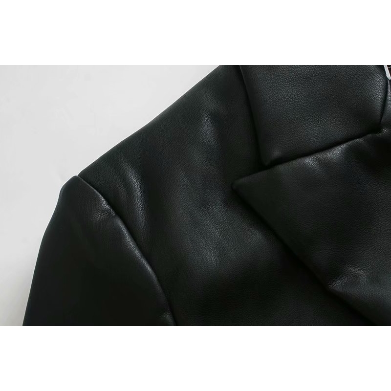PU Leather Blazer Autumn Fashion Ladies Suit Black Casual Pockets Female Jackets Slim Girls Coat 210430