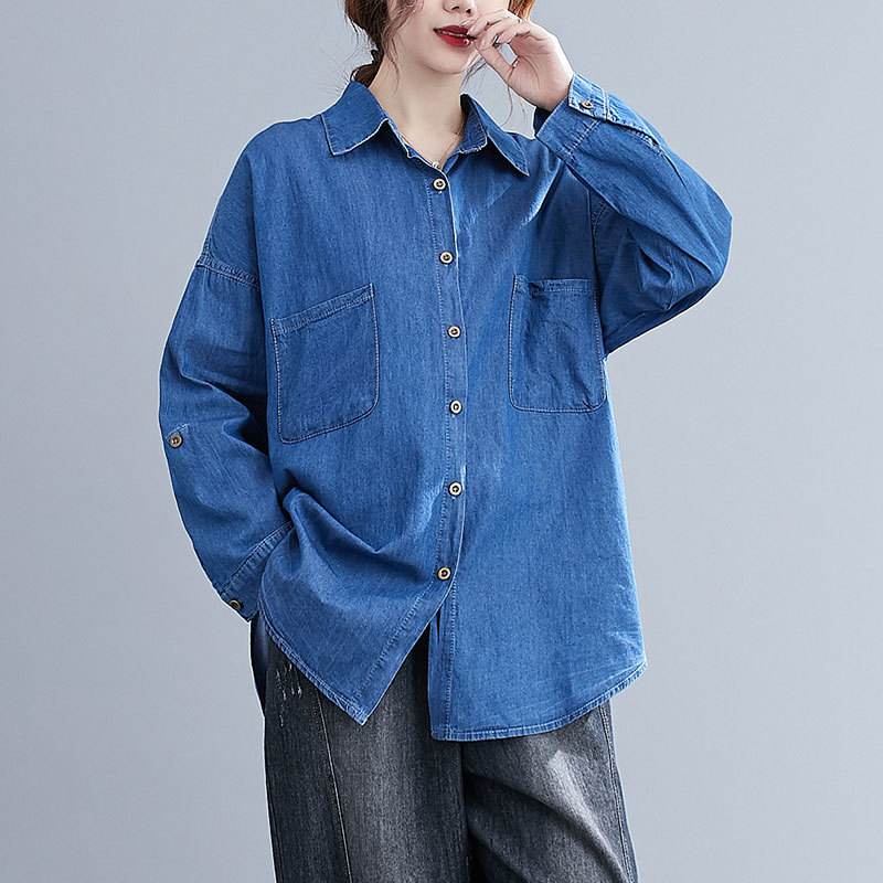 Women's Blouses & Shirts Autumn Fashion Women Long Sleeve Loose Turn-down Collar Cotton Denim Shirts Double Pocket Casual Blouse, Blue
Women's Blouses & Shirts Autumn Fashion Women Long Sleeve Loose Turn-down Collar Cotton Denim Shirts Double Pocket Casual Blouse, Blue