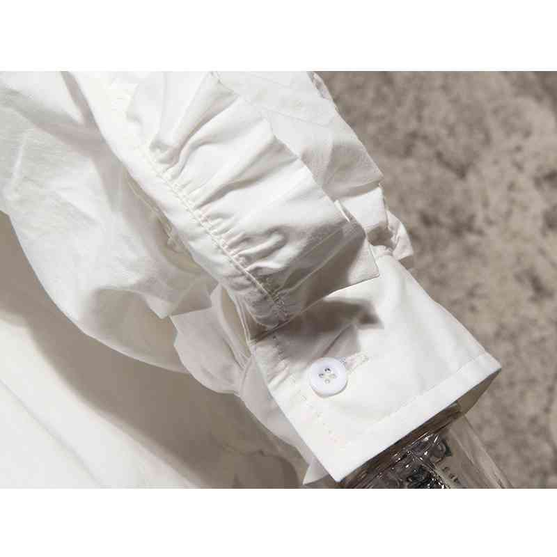 Patchwork Ruffle Black Shirt For Women Lapel Long Sleeve High Waist Tunic Casual Blouse Female Fashion Fall 210524