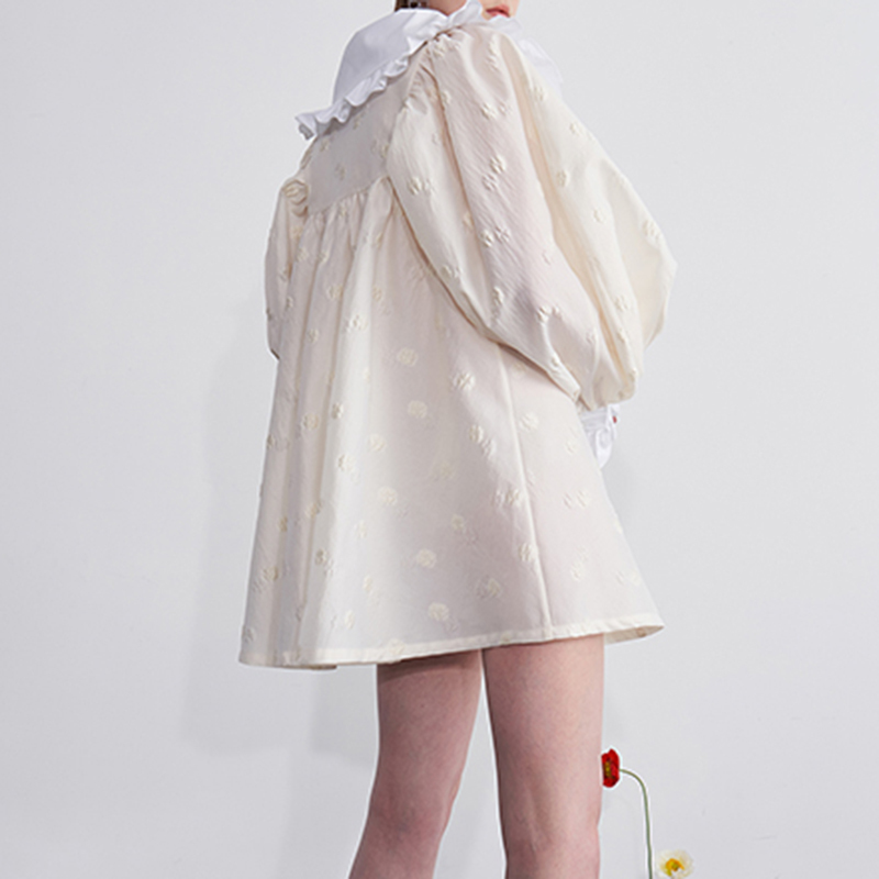 VGH Sweet Loose Dress For Women V Neck Lantern Long Sleeve Patchwork Hit Color Casual Elegant Dresses Female Fashion New Style 210421