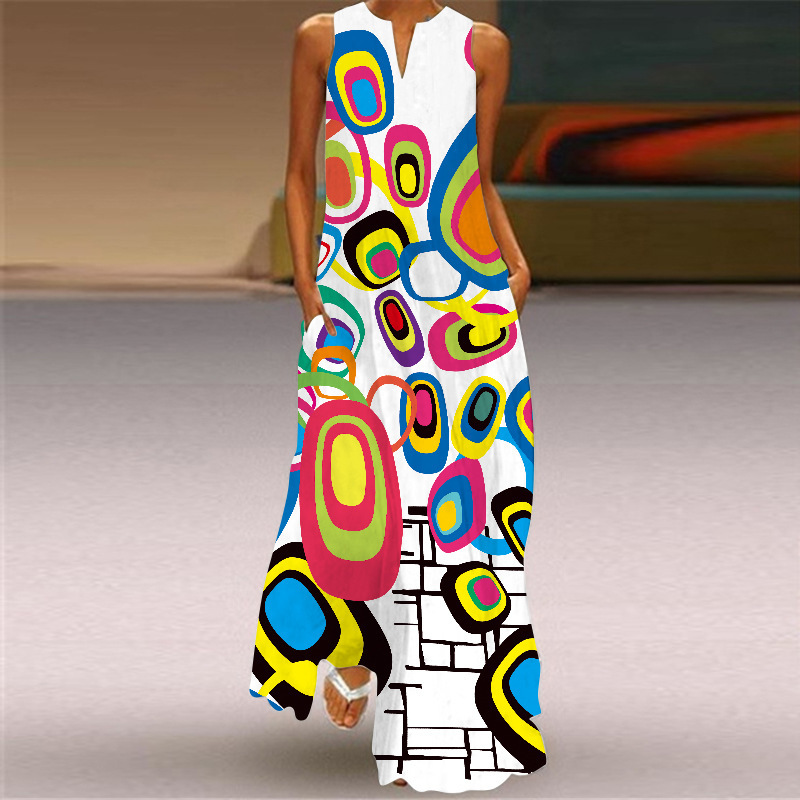 Sleeveless Long Dress Women Casual Beach Summer Sexy V Neck Butterfly Printed Loose Maxi es Elegant Ladies 210522