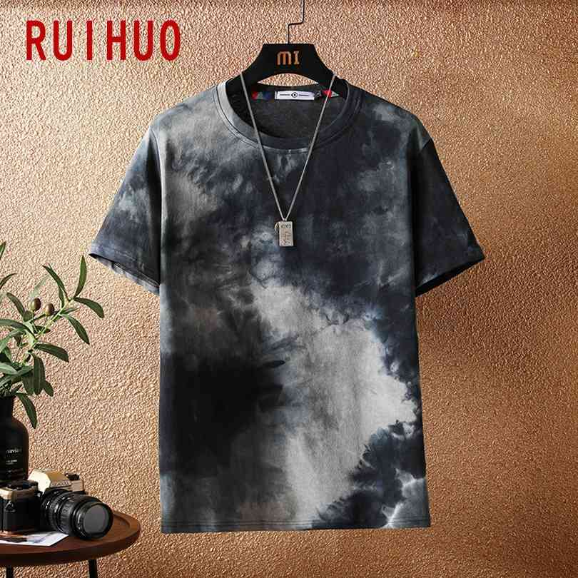 RUIHUO Tie Dye Short Sleeve Men's T-Shirt Fashion Streetwear Hip Hop T Shirt For Men Tshirt Japanese Clothing Man M-5XL 210329
