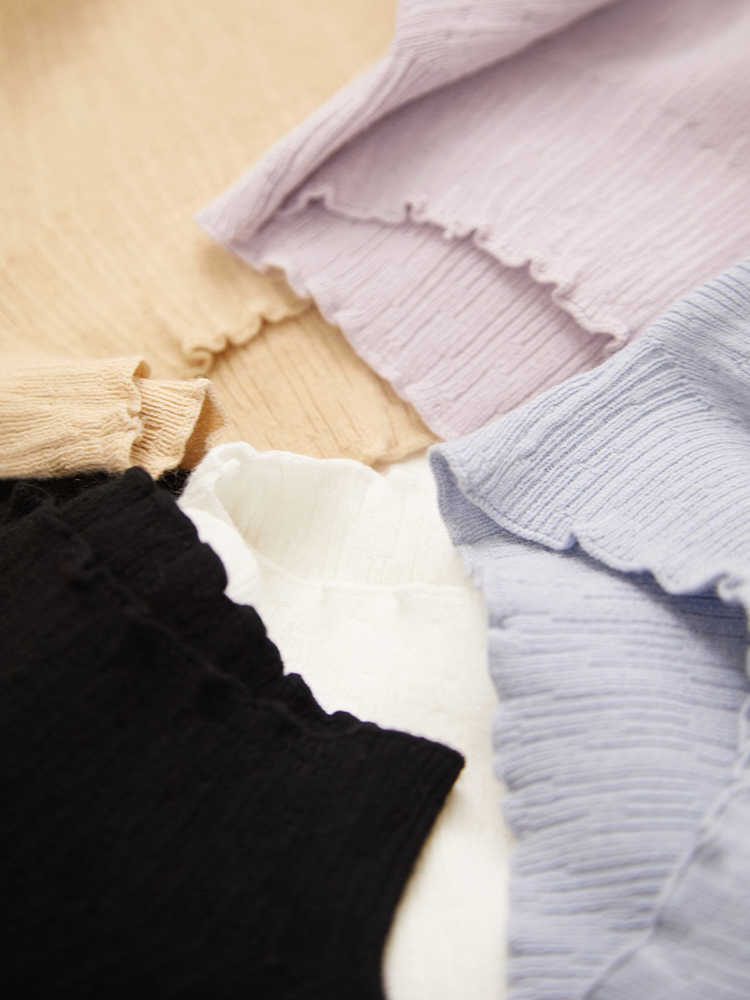 Minimalism Spring Summer Women's Shirt Tops Causal Solid Slim Fit Knit Sweater pullover 12140334 210527