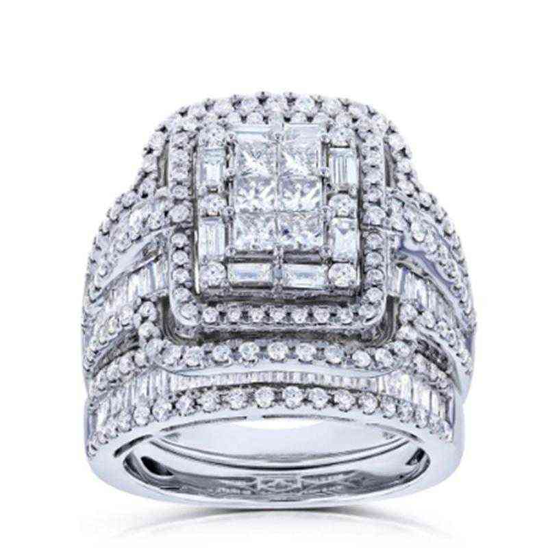 Wedding Rings Charm Female White Crystal Stone Ring Set Luxury For Women Vintage Bridal Square Engagement Whole H1115340y
