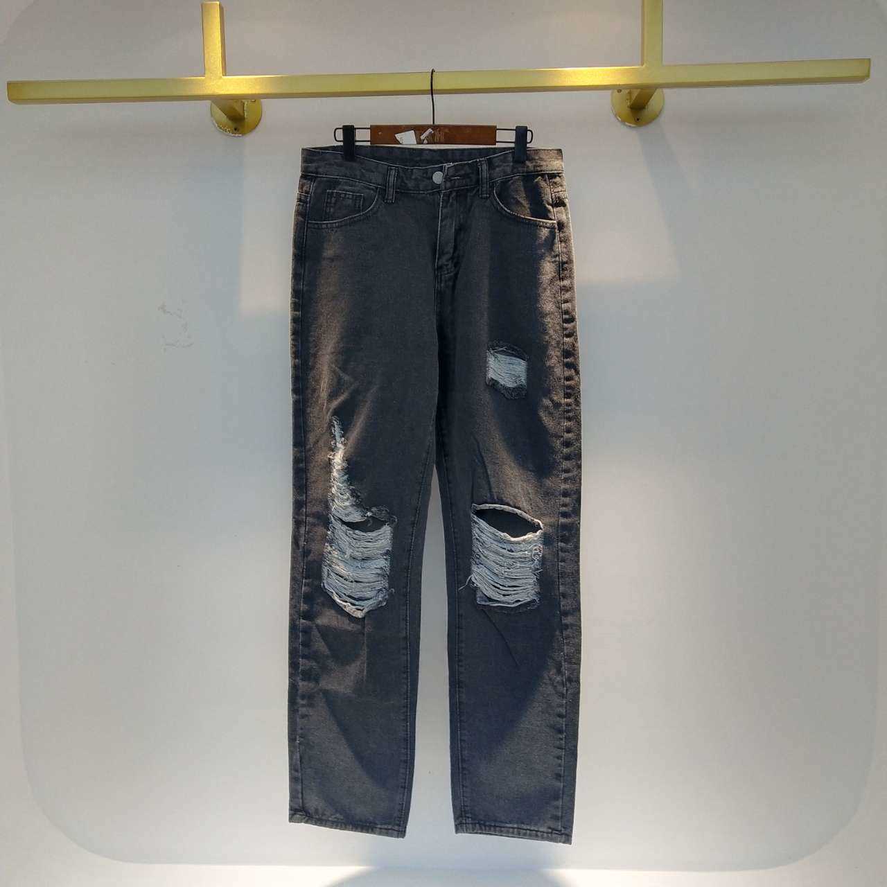 SHENGPALAE Irregular Hole Jeans Women's Spring High Waist Straight Tube Streetwear Gray Denim Pants Female Trendy 5A119 210922