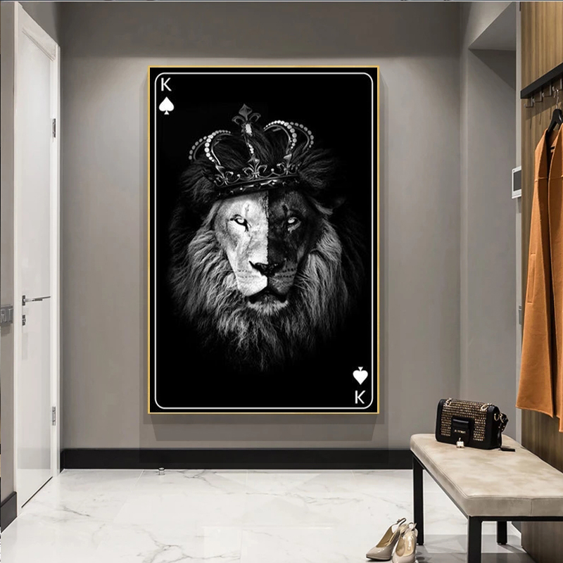 Animal Lion Poker Canvas Wall Art Canvas Print Animal Painting Posters and Prints Retro Decorative Wall Pictures for Living Room