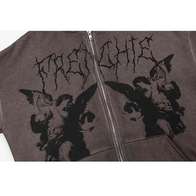 Hoodie Angel Fairy Grunge Dark print Jacket Coat Women hip-hop streetwear Harajuku Anime hoodies coat zipper y2k E-girl punk 210730