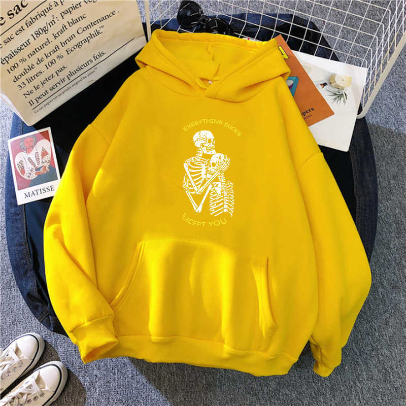 Punk style women's hoodie skull long sleeve casual top goth skeleton dark black loose ulzzang fashion women's sweatshirt 210816