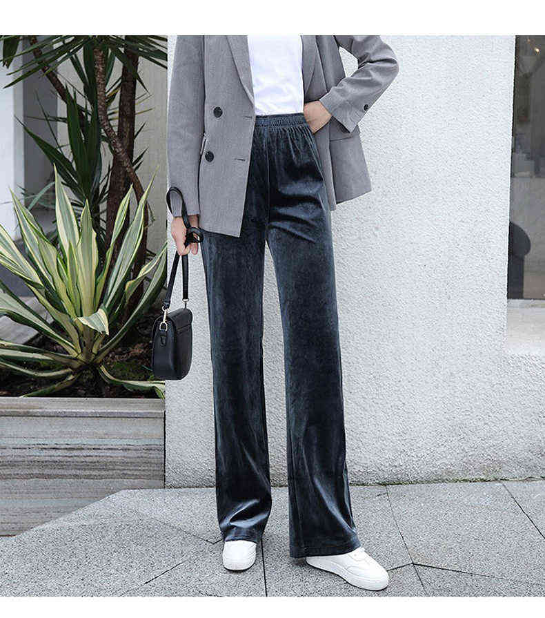 Women's Pants Straight Female Trousers Wide Leg Korean Style Fashion Streetwear Vintage Velvet Casual Loose Suits Office 211115