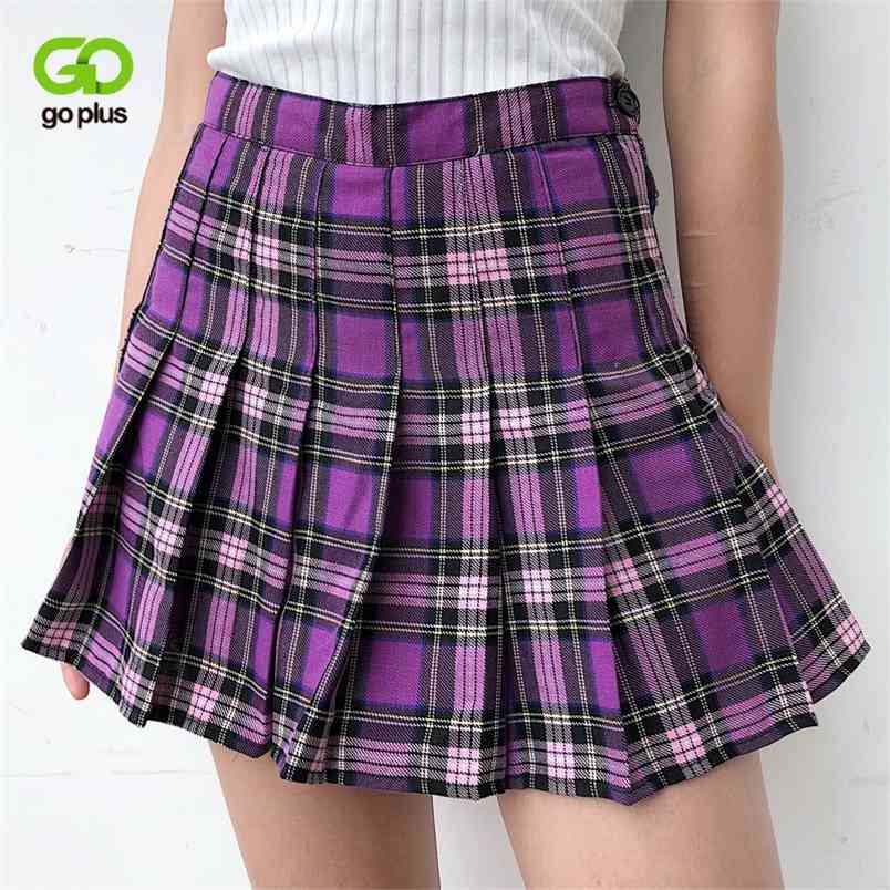 Women's Skirts Korean Style High Waist Plus Size Harajuku A-line Pleated Plaid Mini Woman Skirts Mujer Faldas Mujer Moda 210408