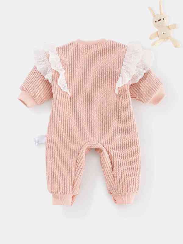 Peninsula Baby Letter Embroidery Eyelet Embroidered Ruffle Trim Thermal Jumpsuit With Doll SHE