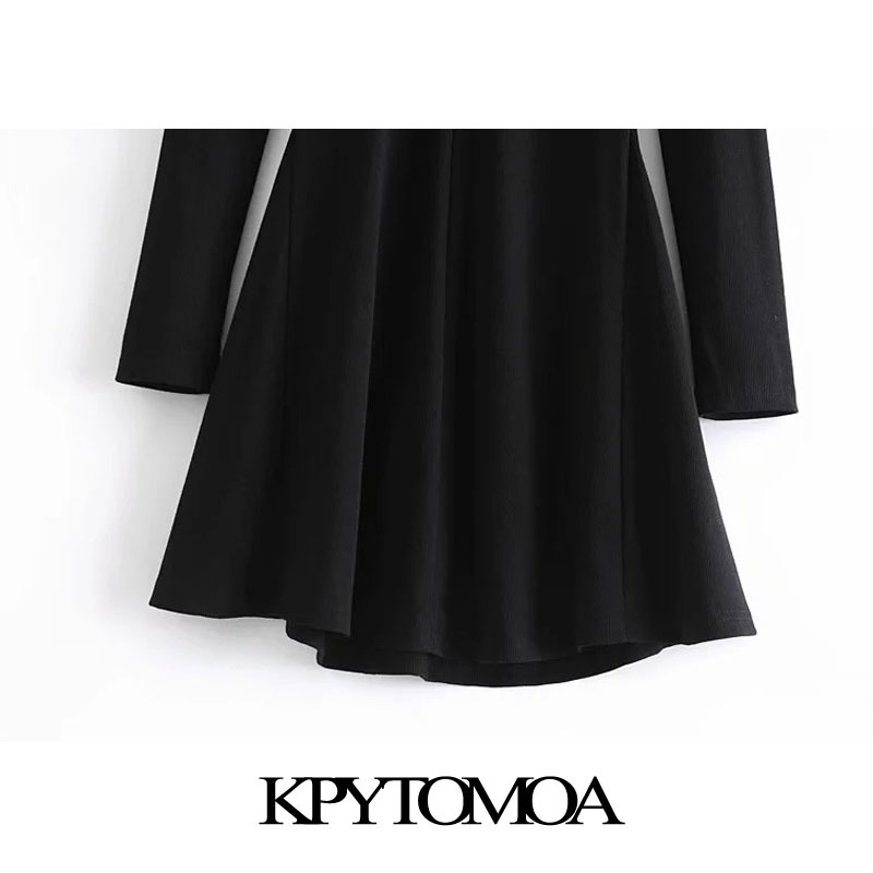 Women Chic Fashion With Half-Zip Ribbed Mini Dress High Neck Long Sleeve Female Dresses Vestidos Mujer 210420