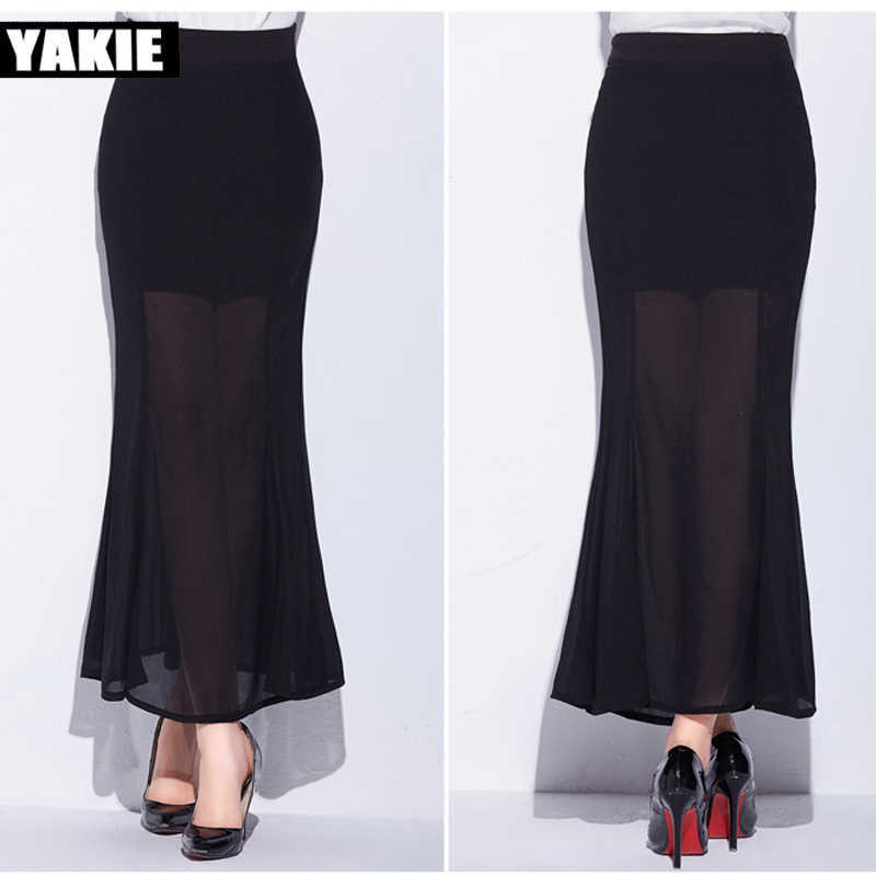 Long Skirts Plus Size Casual Women Fashion Fishitail Skirt Clothing Chic Sexy Lady Trumpet chiffon voile mermaid skirt 210608
