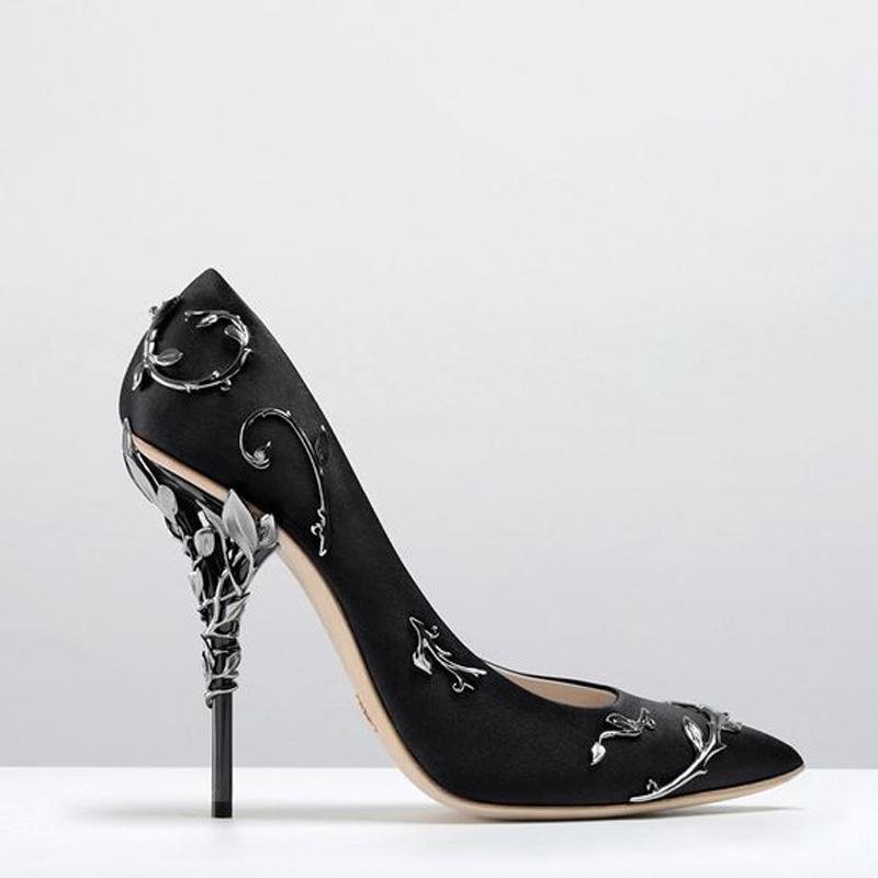 Women Pumps Pointed Toe Flower Heel Wedding Shoes Elegant Silk Design High Heels Ladies Drop Dress