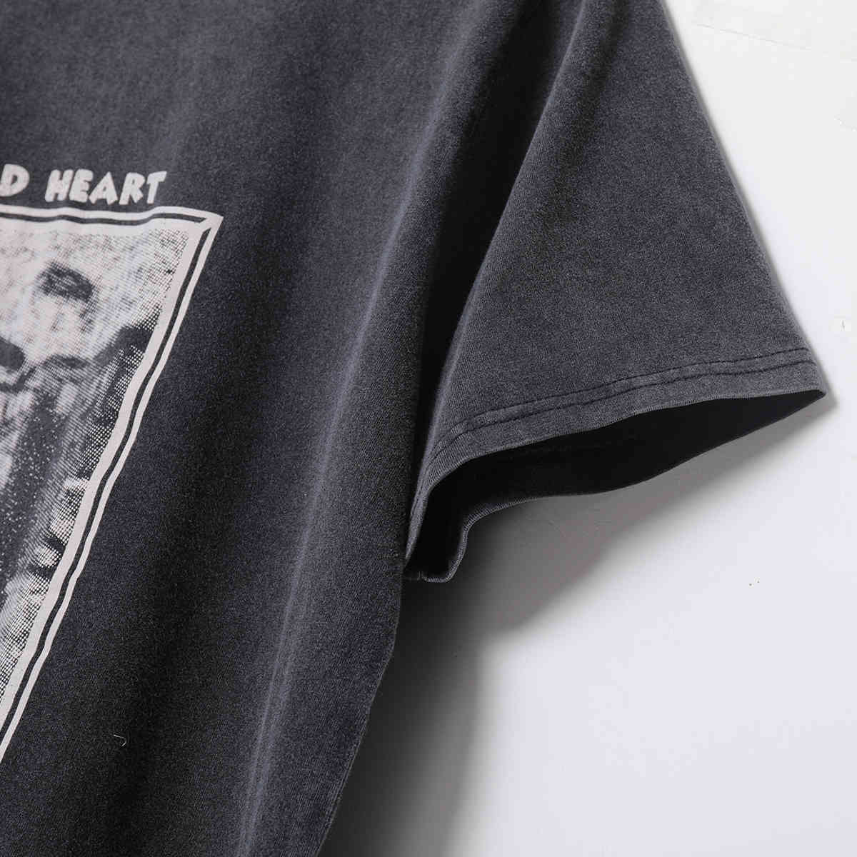Wild Heart Faded Tees Women Summer Short Sleeve O Neck Cotton Shirts T-Shirt Casual Vintage Classic Washed Black Tshirt Top 210406