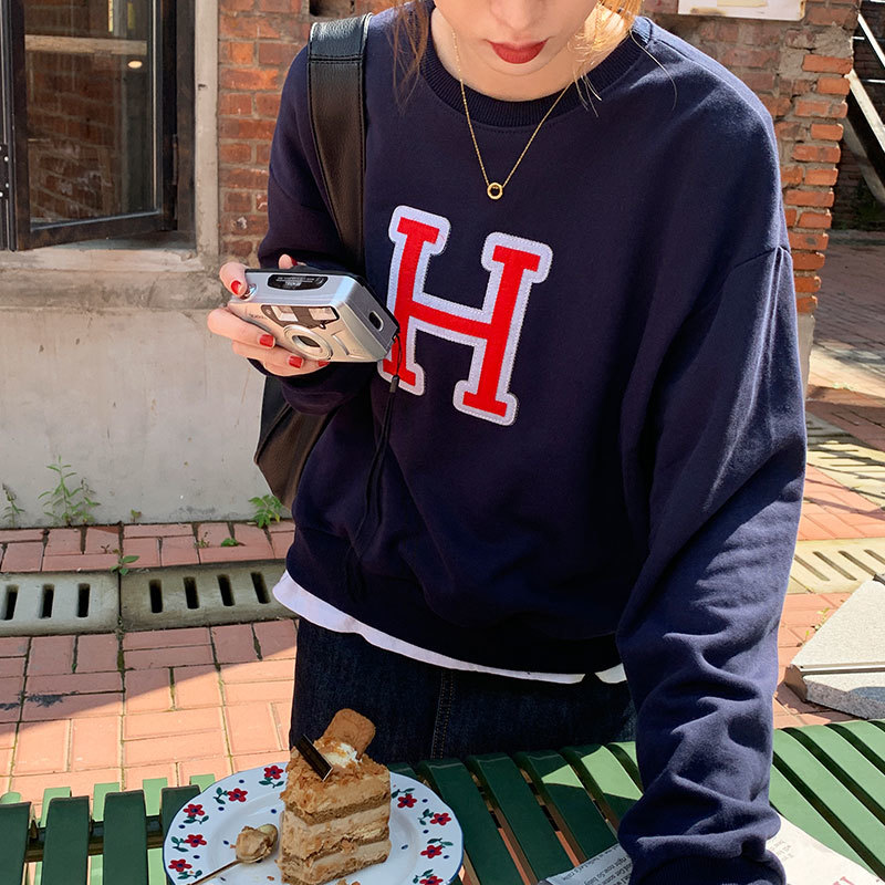 3 colors autumn preppy style Women Sweatshirts Long Sleeve letter embroidery loose Sweatshirt Womens pullovers ( X1624) 210423