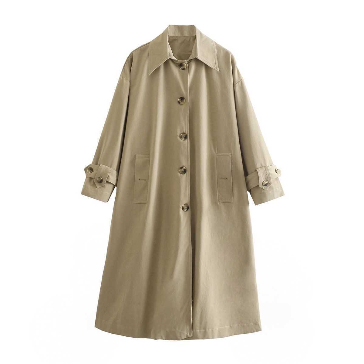 Women Long Trench Coat Oversized Sleeves Casual Fashion Windbreaker Woman Coats Outfit 210914