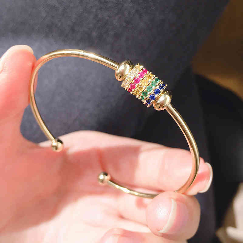 Charm Bracelets 56 No Jewelry Fashion Colorful Crystal Diamond Transhipment Steel Ball Opening Bracelet