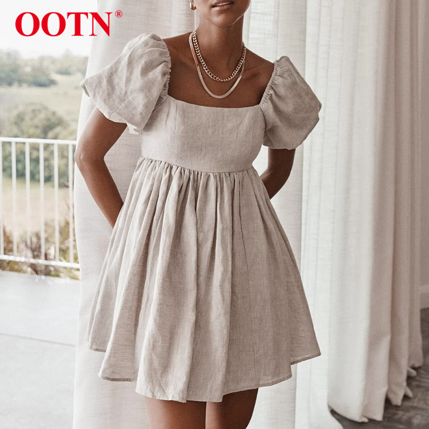 2021ootn vintage casual short dress summer women puff sleeve a line dresses high waist square collar linen ladies dress khaki 2021, Black;gray 
2021ootn vintage casual short dress summer women puff sleeve a line dresses high waist square collar linen ladies dress khaki 2021, Black;gray