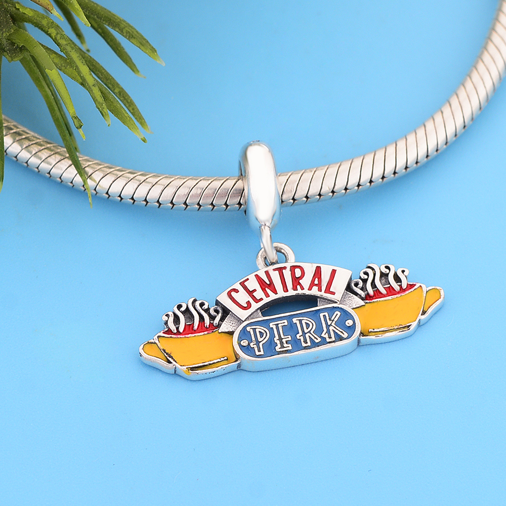 Fit Original Charm Bracelet 925 Sterling Silver Friends Pendant Central Perk Coffee Shop Bead For Making Women Retro Berloque