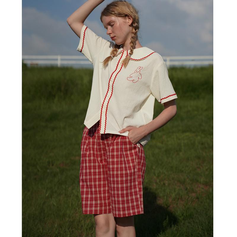 Red Plaid Women Hight Waist Shorts Cotton Pocket Mini 2021 Summer Mori Girl Style Button Korean Ladies Basic Bottoms Women's