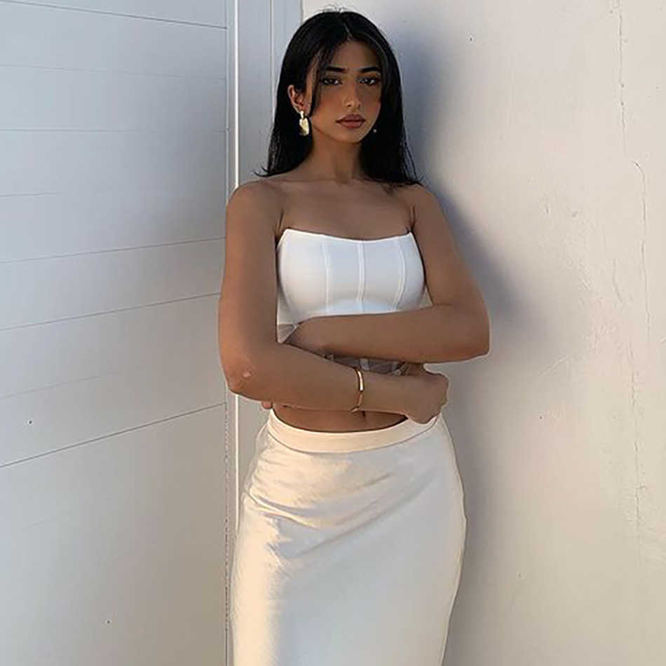 Women's Mesh Transparent Patchwork Top Sleeveless Strapless Party Corset Sexy Halter Vest 210527