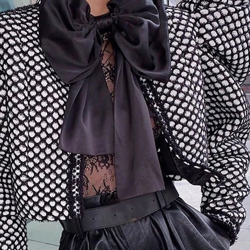 Chic Street Style Dot Print Crop Jackets Women Spring Puff Sleeve Stand Collar Silm Coats Casual All-match Female Tops 210525