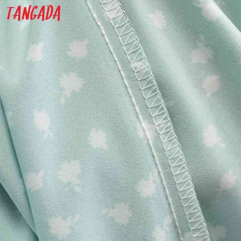 Fashion Women Green Flowers Print Off Shoulder Bow Short Sleeve Ladies Mini Dress 1F187 210416