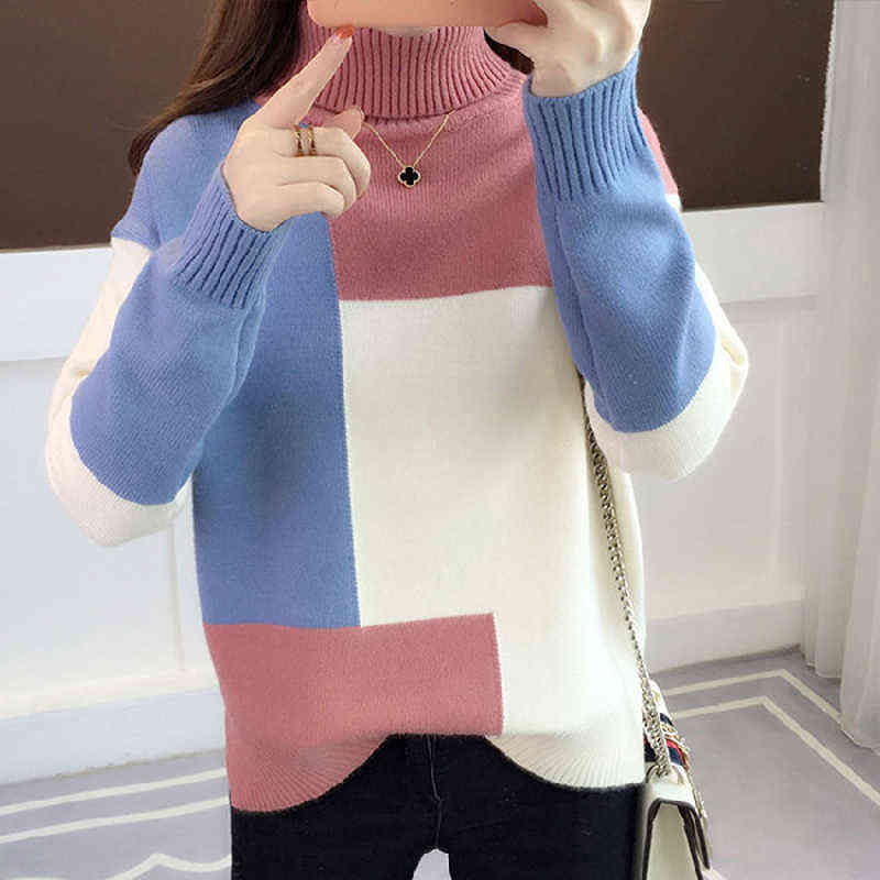 JMPRS Patchwork Women Pullover Sweater Autumn Loose O Neck Long Sleeve Knitted Thick Korean Fashion Female Jumper Sweater Top 211109