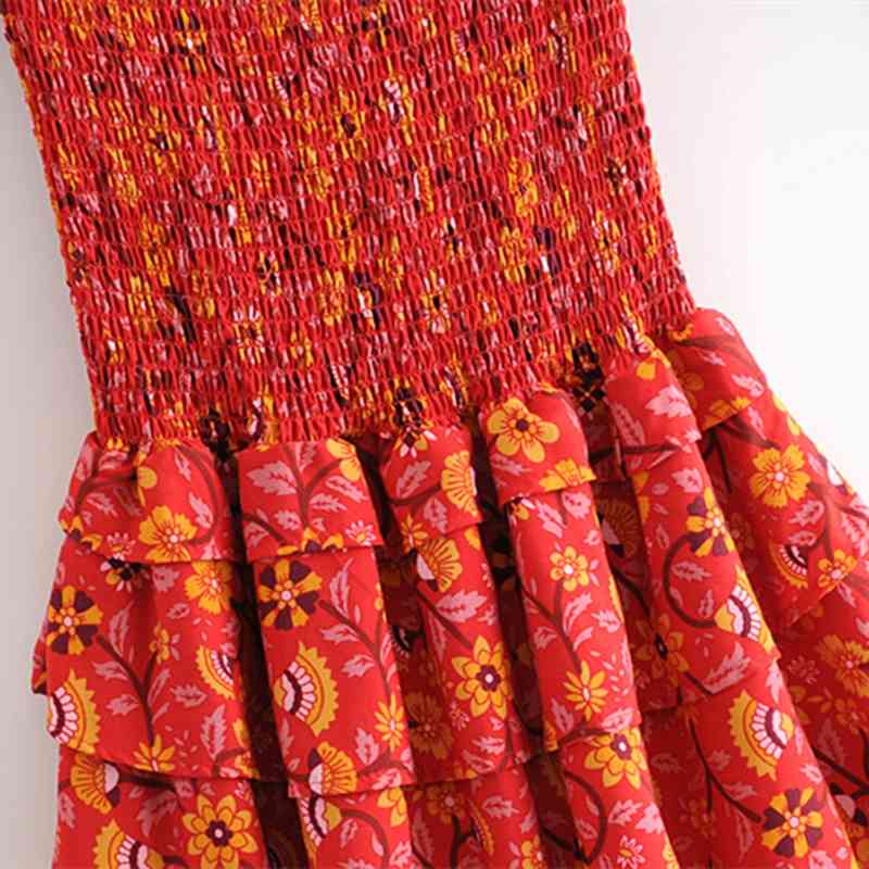 beauty Fashion Boho Floral Print Mini Dress Women Holiday Chic Pleated Fold Dresses Female Off Shoulder Beach Wear 210514