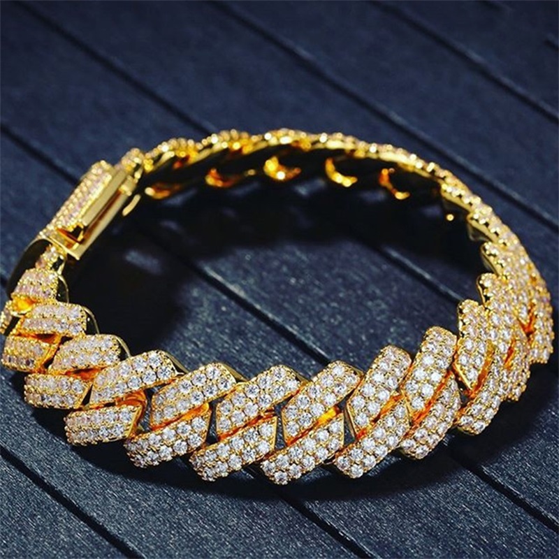 New Arrival Personalized Gold Bling Diamond Mens Cuban Link Chain Bracelet Iced Out Cubic Zirconia Curb Wristband Chains Jewelry 3