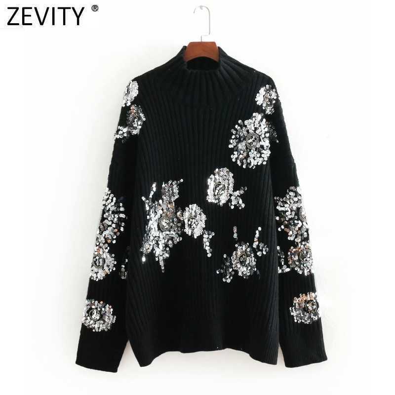 Zevity Women High Street Sequins Embroidery Appliques Knitting Sweater Ladies Chic Long Sleeve Brand Pullovers Tops S512 210603, As pic s512bb
Zevity Women High Street Sequins Embroidery Appliques Knitting Sweater Ladies Chic Long Sleeve Brand Pullovers Tops S512 210603, As pic s512bb