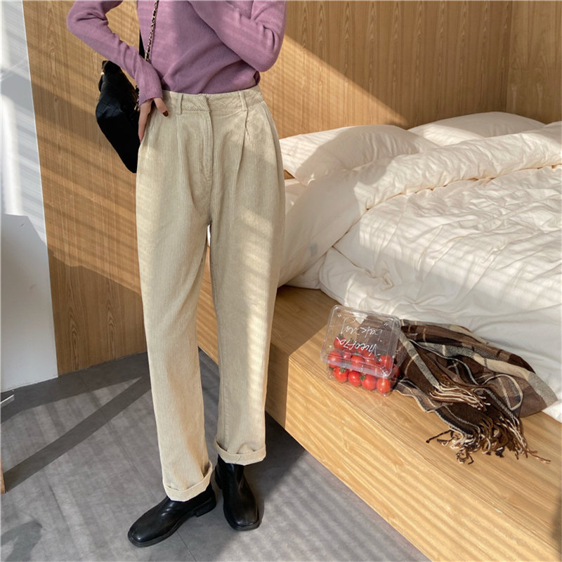 Sportswear Corduroy Retro Loose-fitting Harem Pants OL Elegant Women Solid Plus Thick Casual Female Trousers 210421