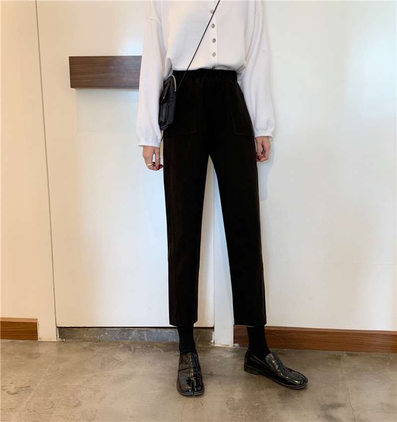 Nomikuma Autumn Winter Thick Woolen Pants Korean Stretch High Waist Ankle Trousers New Causal Solid Harem Women Pants 6C969 210427