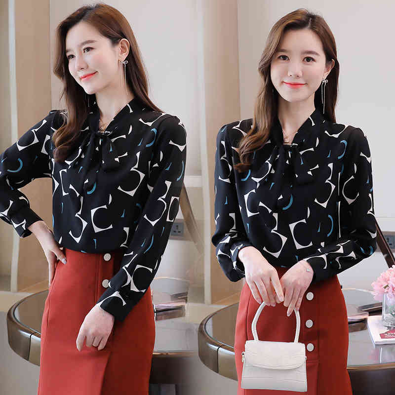 Women's Chiffon Blouse Printed Long Sleeve Autumn Shirts Western Style Fashion Bottoming Shirt Feminine 11449 shirt 210427