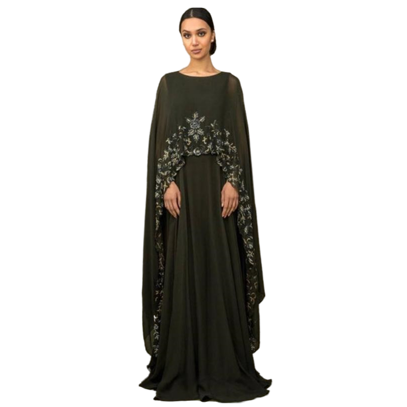 Elegant Black Arabic Muslim Mother of the Bride Dresses With Cape Arabic Dubai Long Wrap Appliqued Lace Chiffon Groom Mothers Prom Wedding Guest Gowns