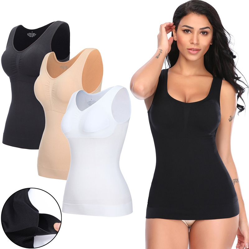 

Tank Tops for Women with Built in Bra Shelf Bra Casual Wide Strap Basic Camisole SleevelTop Shaper with Removable Bra X0507, Black