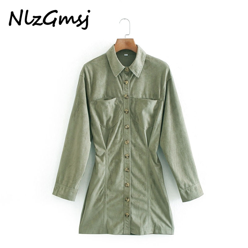 Dres Spring Fashion Solid Faux Suede Shirt Pocket Long Sleeve Office Ladies Mini 210628, As picture
Dres Spring Fashion Solid Faux Suede Shirt Pocket Long Sleeve Office Ladies Mini 210628, As picture