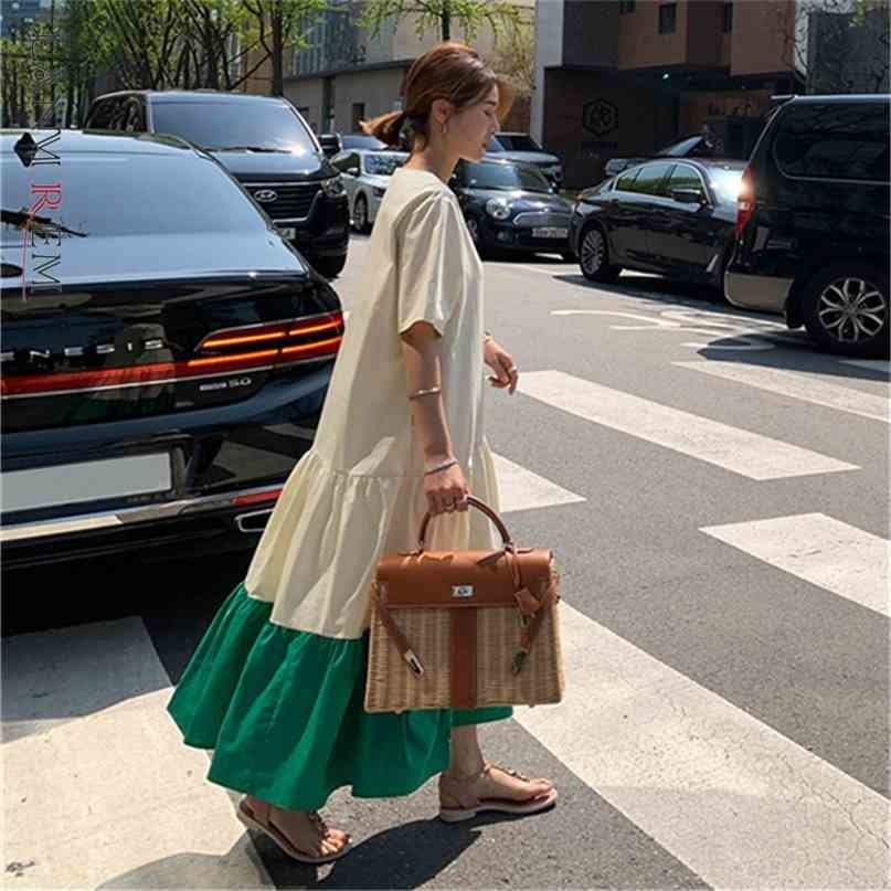 Casual Midi Dress Korean Loose Thin Short Sleeve Square Neck Patchwork A-line Fashion Summer Women's 2P1676 210526, And blue stitching
Casual Midi Dress Korean Loose Thin Short Sleeve Square Neck Patchwork A-line Fashion Summer Women's 2P1676 210526, And blue stitching