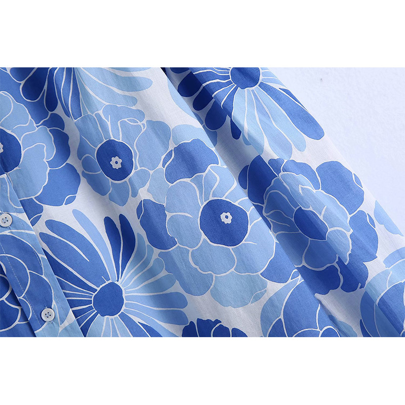 Summer Women Printed Shirt Buttoned Long Sleeves O-Neck Chic Lady Fashion Casual Clothes 210517