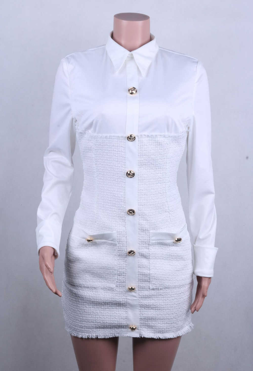 Women Office Dress Patchwork Buttons Plus Size Long Sleeve Elegant Ladies Autumn Work Mini Bodycon 210603