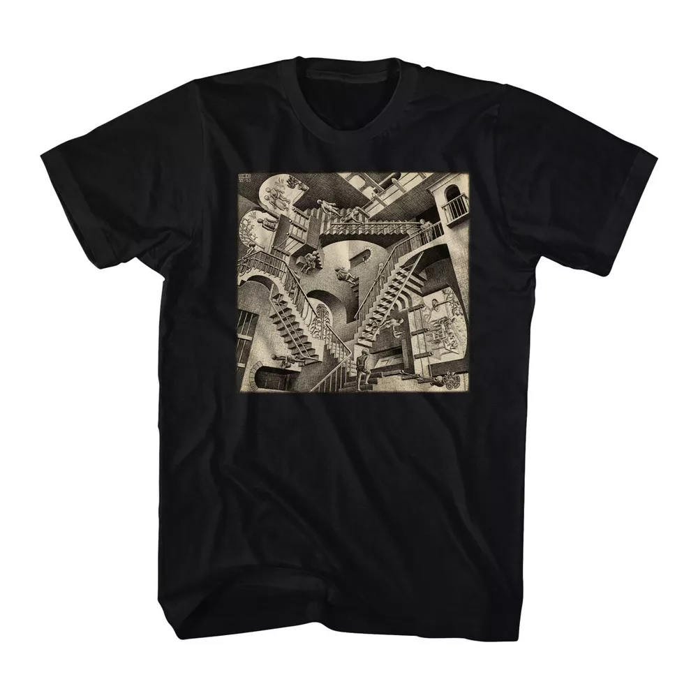 M.C. Escher Relativity Men' Black T-shirt NEW Sizes -2XL, Mainly pictures 
M.C. Escher Relativity Men' Black T-shirt NEW Sizes -2XL, Mainly pictures