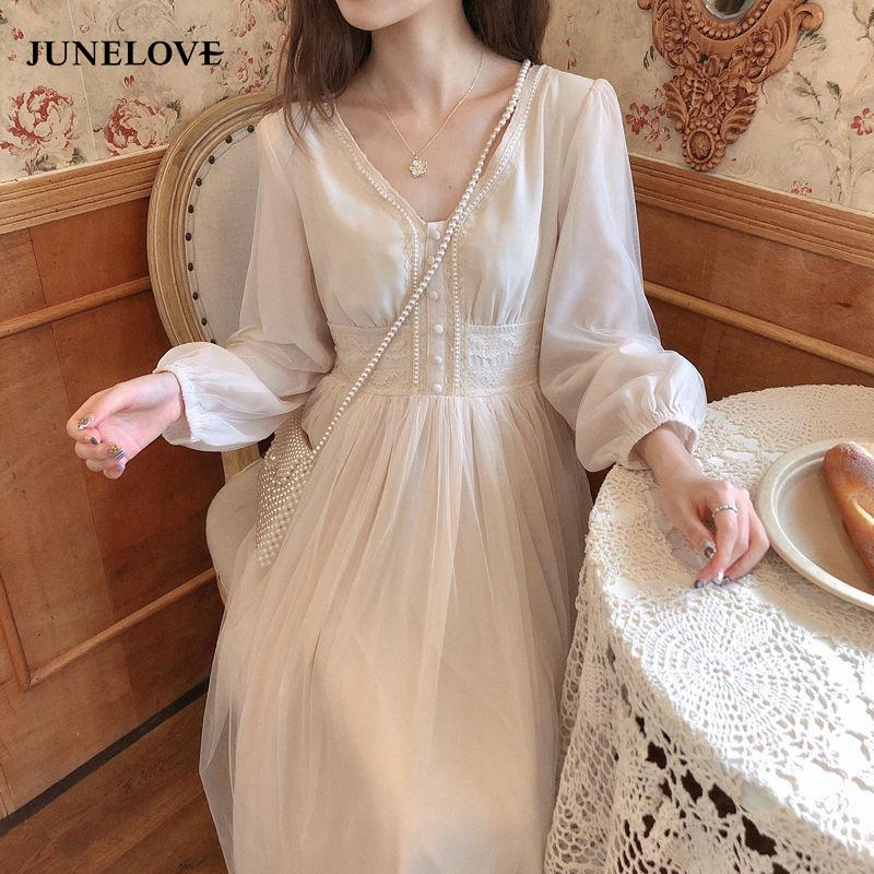 Casual Dresses Women Elegant Mesh Dress French Solid Long Sleeve Fairy Party Lace Sexy V-Neck Chic Spring Clothing Female Vestidos, White
Casual Dresses Women Elegant Mesh Dress French Solid Long Sleeve Fairy Party Lace Sexy V-Neck Chic Spring Clothing Female Vestidos, White