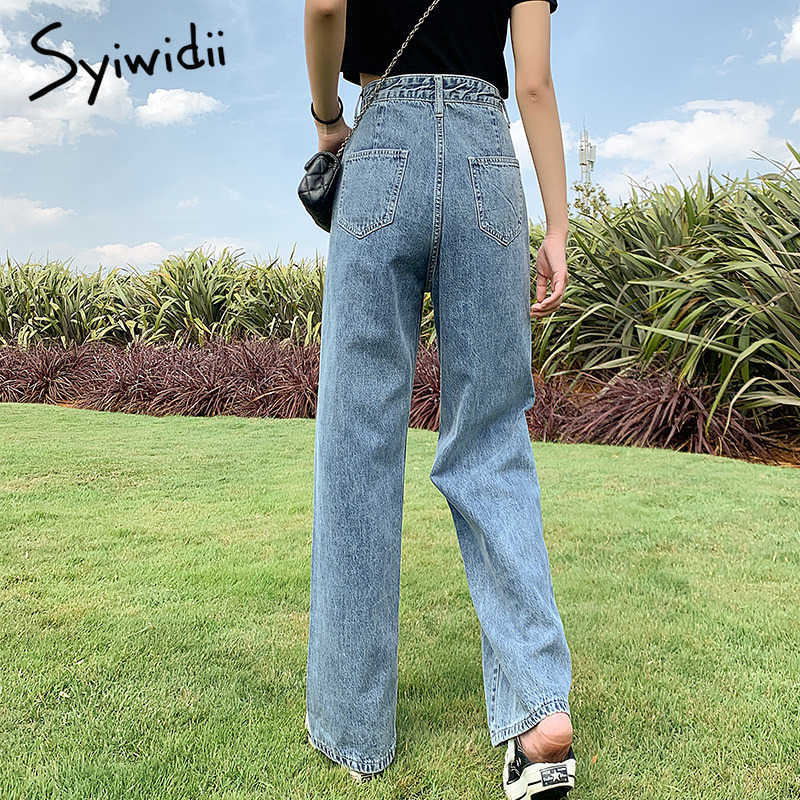 Syiwidii Y2k Baggy Wide Leg Jeans Woman Denim Pants Straight High Waist Trousers Fashion Vintage Streetwear Clothing Gray Blue 210922