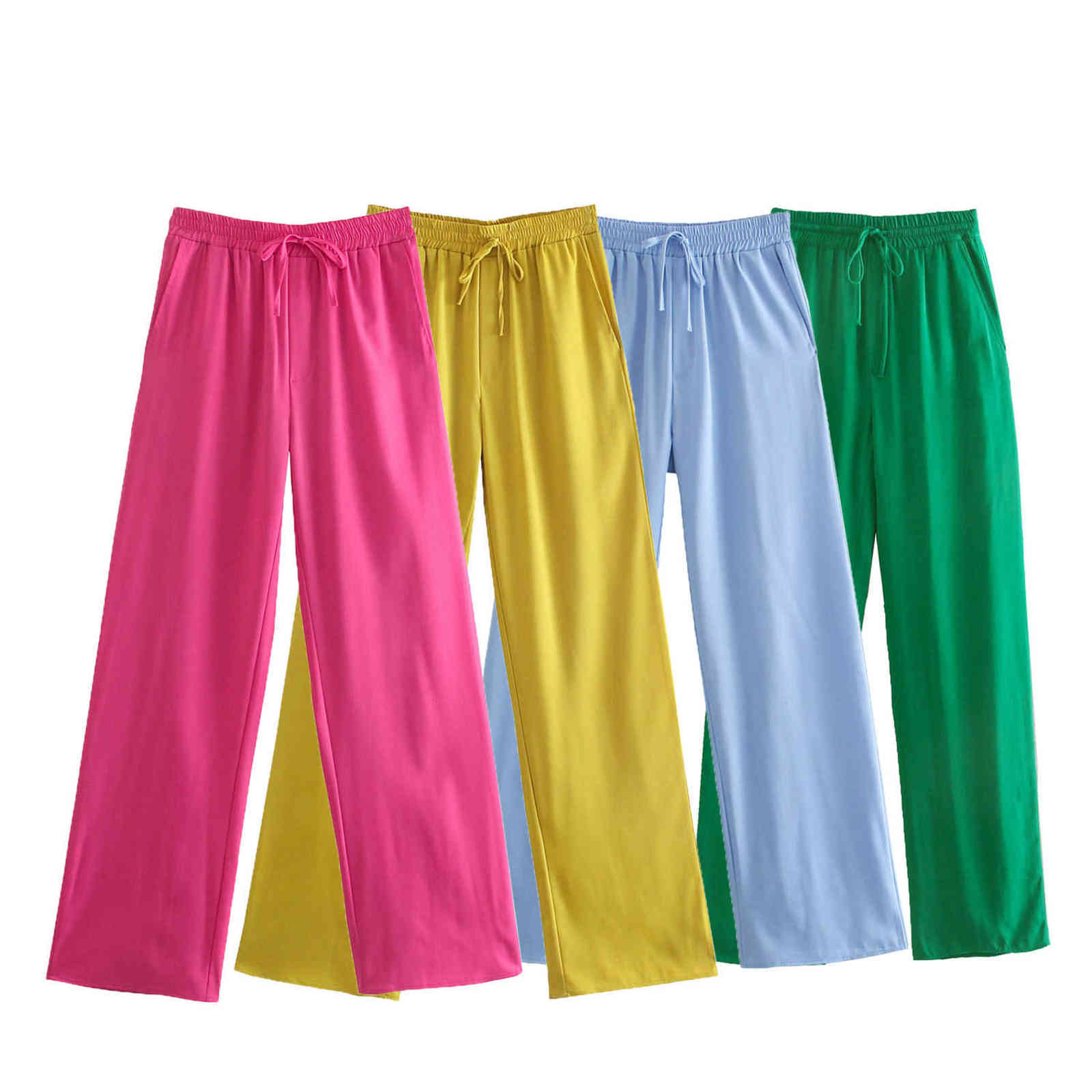 Tangada Fashion Women Green Casual Long Pants Trousers Vintage Style High Street Lady Pantalon 5Z68 211115