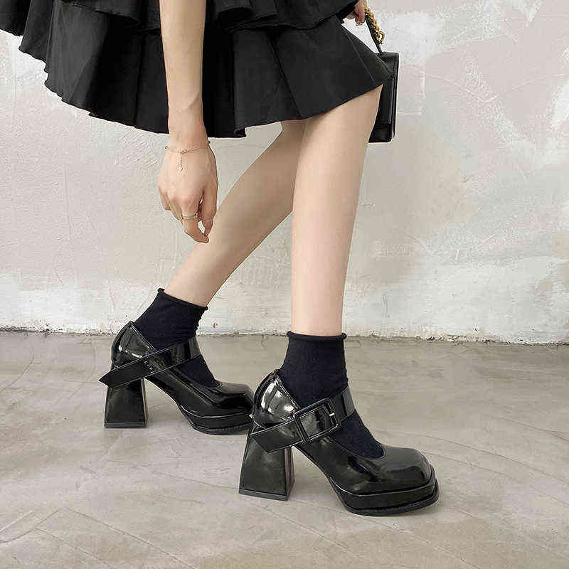 Women's High Heels, Mary Janes with Waterproof Platform, Casual Chunky Heel Pumps in Retro Style (Patent Leather) 220114